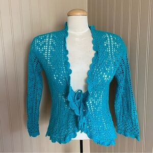 NINE & Company 100% Cotton Teal Crochet Cardigan Women’s Size Medium